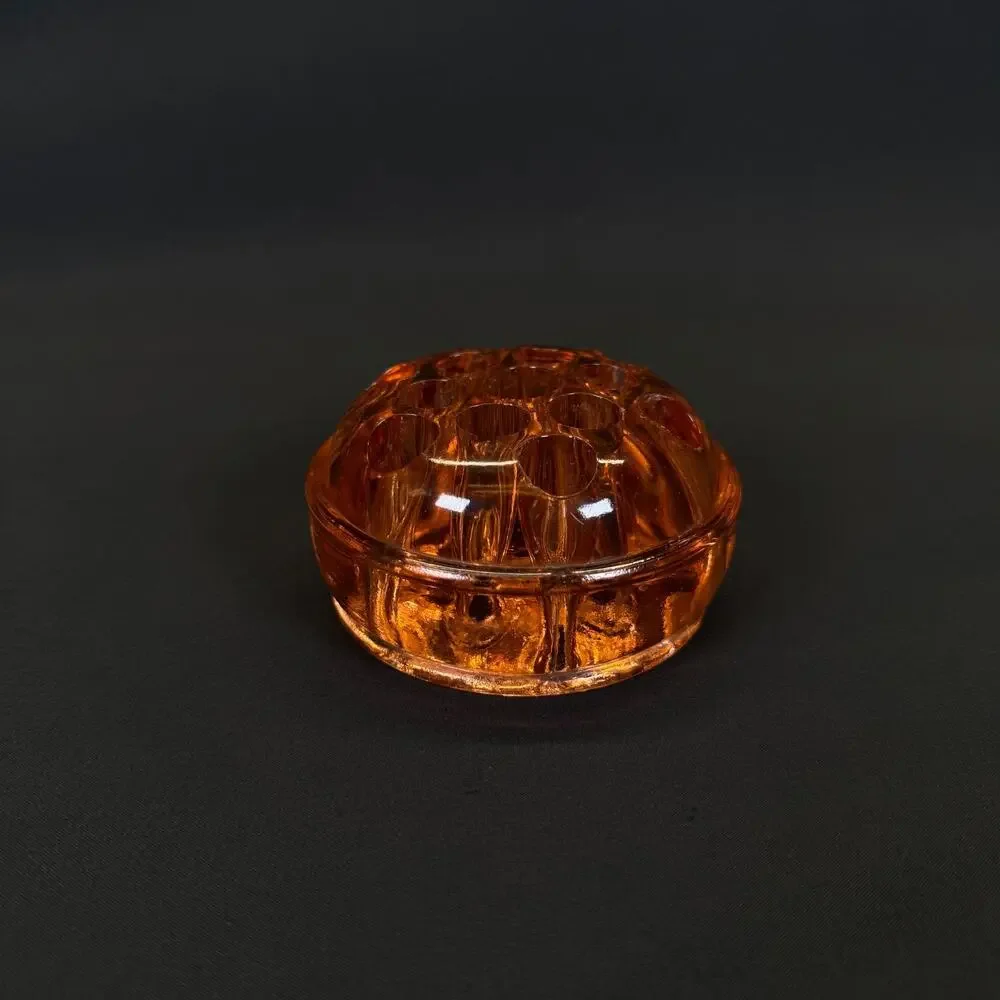 Floral Frog Glass Amber Color Vintage Decortications Floral Arrangements 13 hole